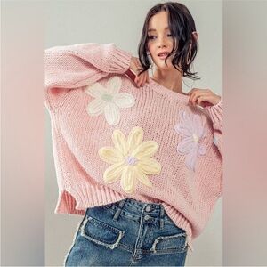 POL Pink Floral Knit Sweater